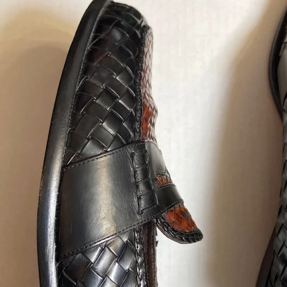 VTG Bragano Cole Haan Men's Black Brown Woven Leather Penny Loafers Italy Sz 11 - Picture 12 of 16